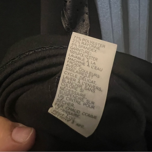 Bianca Nygard midi black dress faux leather trim along neckline & shoulders 16W - Picture 6 of 8